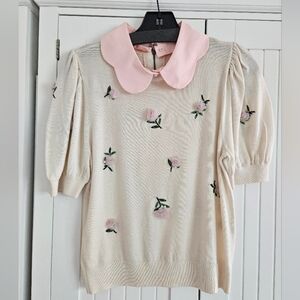 Alice + Olivia Soft White Jacket with Pink Accents